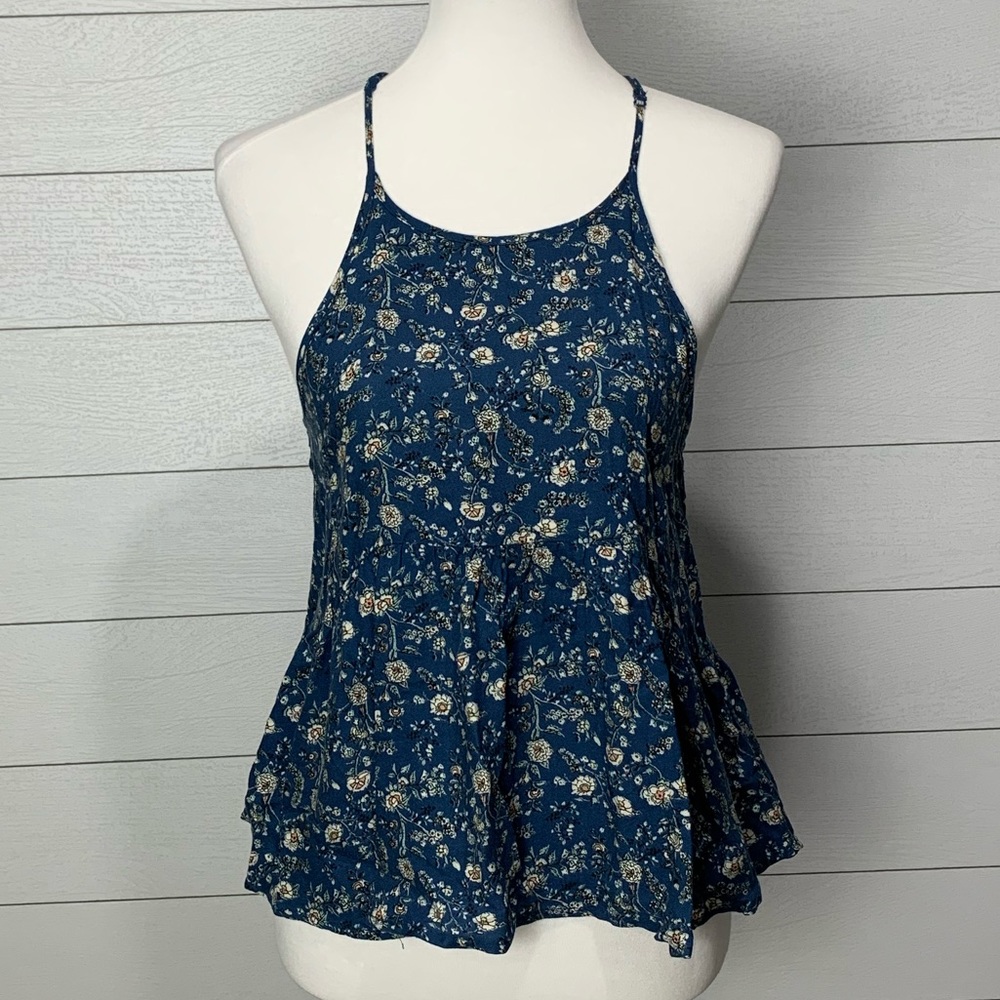 AEO Small Blue Floral Tank